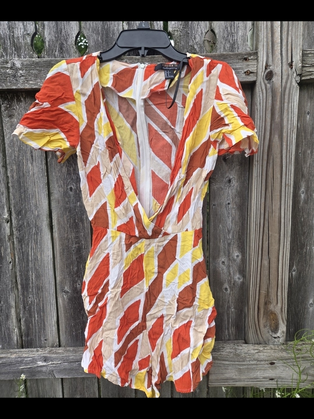 Forever 21 Orange & Yellow Geometric Wrap Romper